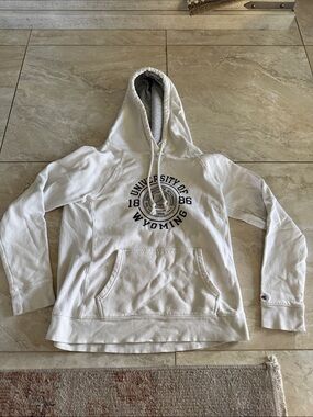 Champion White University of Wyoming Pullover Hoodie with Gray Lined Hood